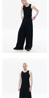 Loose Black Pleated Wide Leg Sweatpants