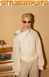 Men's Apricot Wool Side-buttoned Turtleneck Sweater