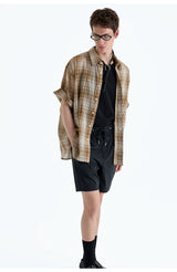 Loose Plaid Cotton Short Sleeve Shirt