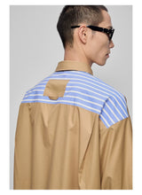 Color-block Striped Cotton Pocket Shirt