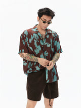 Turquoise Marbled Camp Collar Aloha Shirt