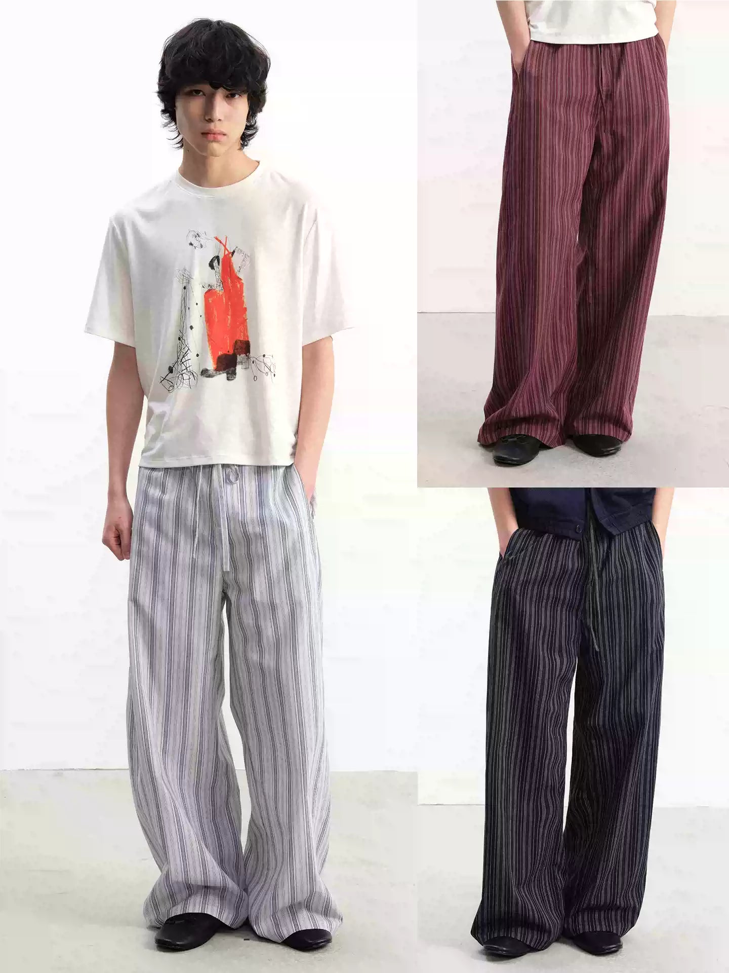 Tie-Front Striped Pleated Linen Pants