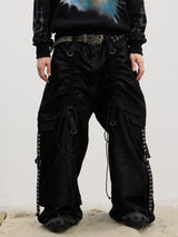 Adjustable Ruched Strap Pocket Cargo Jeans