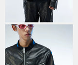 Men's Distressed Cropped Leather Moto Jacket