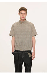 White Short Sleeve Harrington Houndstooth Shirt