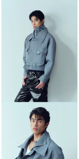 Waterproof Short Grey-blue Vintage Cargo Jacket