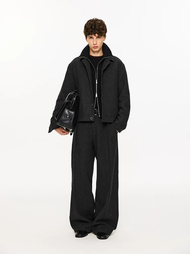 Wide Leg Pleated Wool Houndstooth Pants