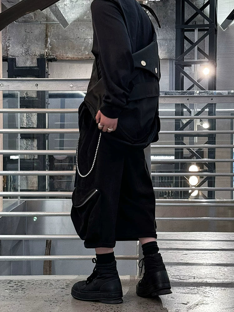 Detachable Suede Denim Patchwork Cargo Pants