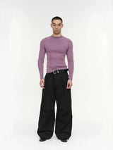 Slim Fit Ribbed Knit Long Sleeve Tops
