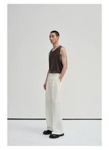 Waist-Adjustable Striped Flared Merino Wool Pants