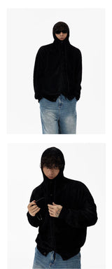 Black Hooded Faux Mink Knit Cardigan