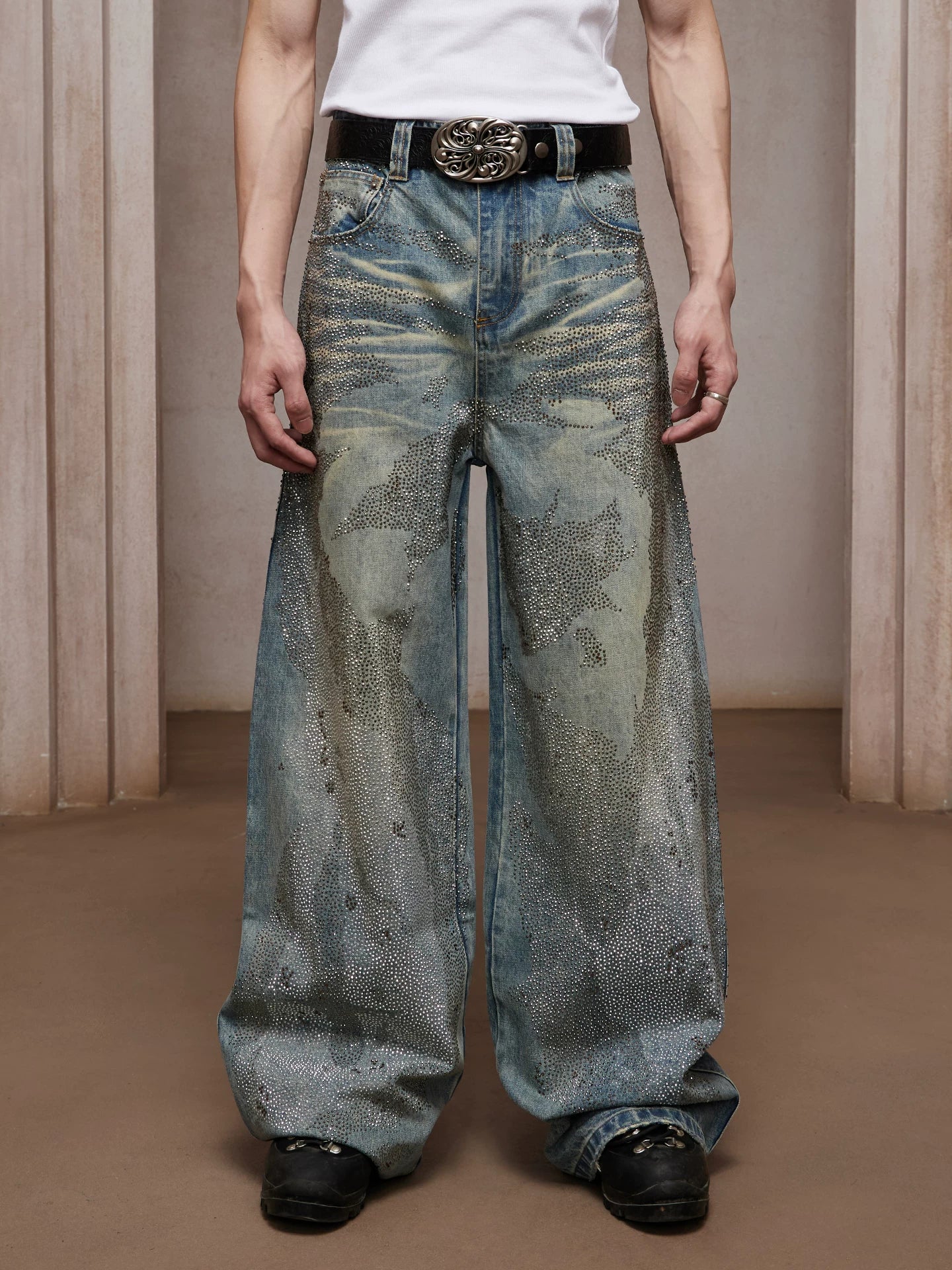 American Washed Rhinestone Straight Leg Jeans