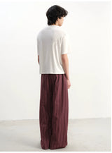 Tie-Front Striped Pleated Linen Pants