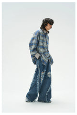 Loose Fit Distressed Washed Cotton Jeans