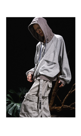 Batwing Sleeve Paneled Zip Knit Sweatshirt