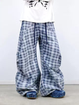 Loose Gradient Washed Plaid Print Jeans