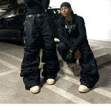 Studded Pleated Raw Lumberjack Denim Jeans