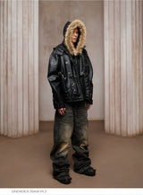 American Fur-lined Hooded Leather Biker Jacket