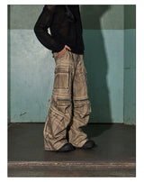 Distressed Drawstring Flare Cargo Pants