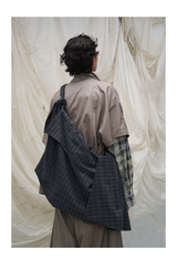 Blue Plaid Wool Multi-pocket Hobo Bag