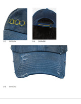 Gas Blue Long Brim Distressed Caps
