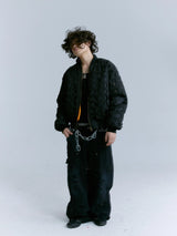 Cropped Black Distressed Puffer Bomber Jacket