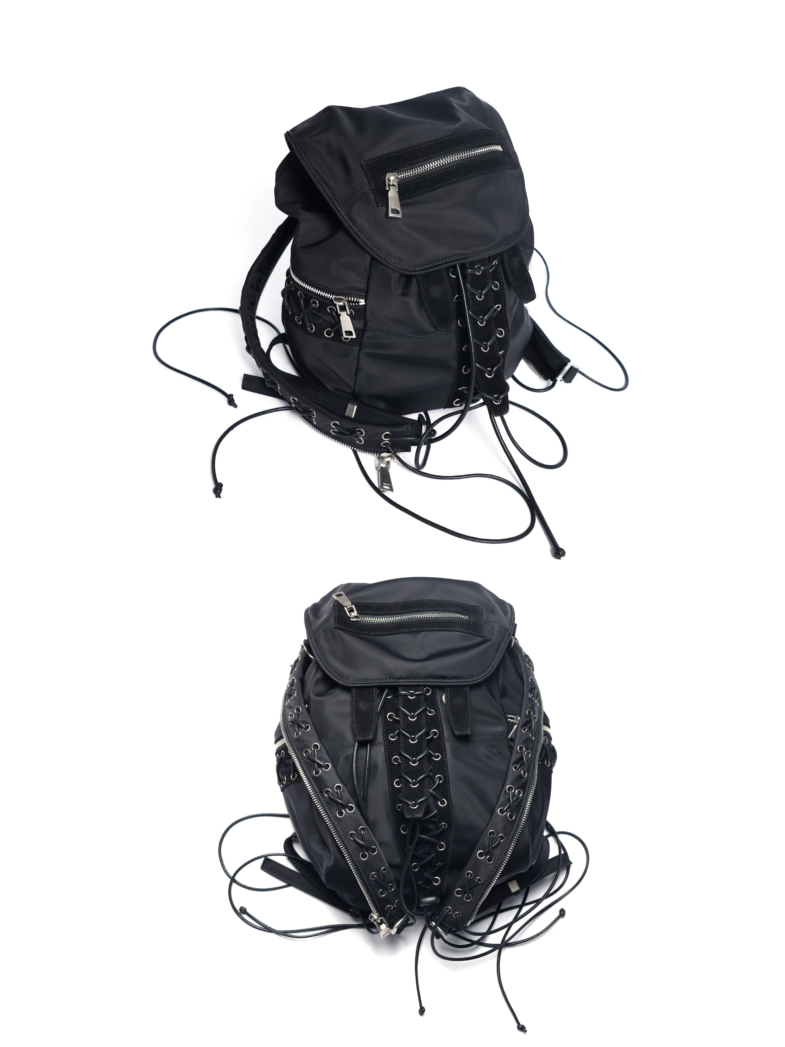 Black Nylon Adjustable Bucket Backpack