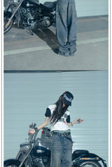 Blue Splattered Distressed Knee Logger Jeans