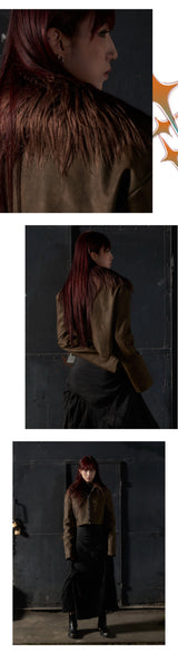 Y2K Fur Collar Cropped Leather Jacket