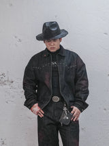 Bloodstained Raw Denim Riveted Fitted Jacket