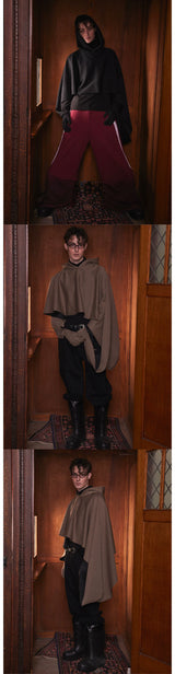 Dark Bat-Sleeve Hooded Cloak Coat