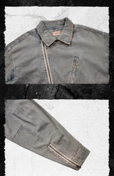 Vintage Sand Zip Denim Biker Jacket