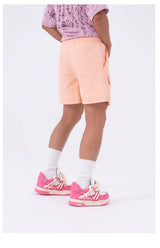 Peach Pink Multi-pocket Drawstring Beach Shorts