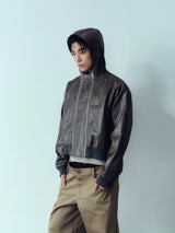 Double Zip Hooded Cropped Leather Jacket