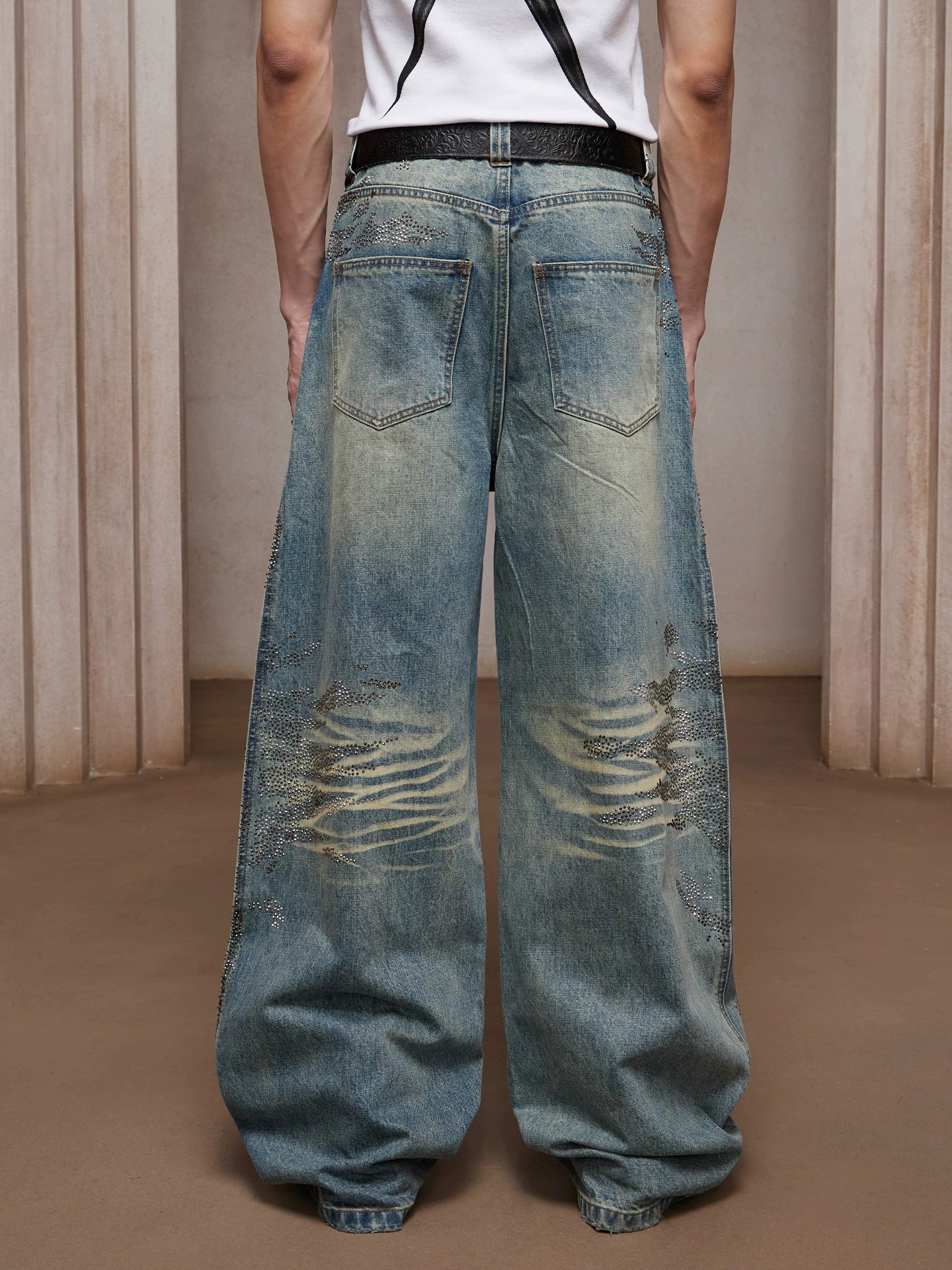 American Washed Rhinestone Straight Leg Jeans