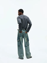 Washed Multi-pocket Straight Leg Cargo Jeans