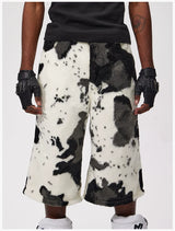 Cropped Cow Print Faux Fur Shorts
