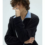 Reversible Plaid Embroidered Zip-front Fleece Jacket