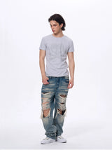 Men’s Rhinestone Skull Striped Tees