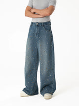 Men's Rhinestone Wide Leg Jeans
