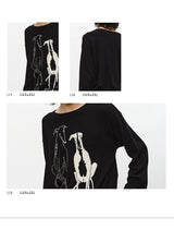 Drop Shoulder Dog Jacquard Cotton Sweater