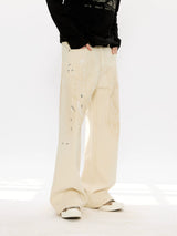 Men's Distressed Splashed Ink Straight Jeans