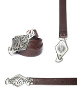 Brown Embossed Oil Wax Leather Belt