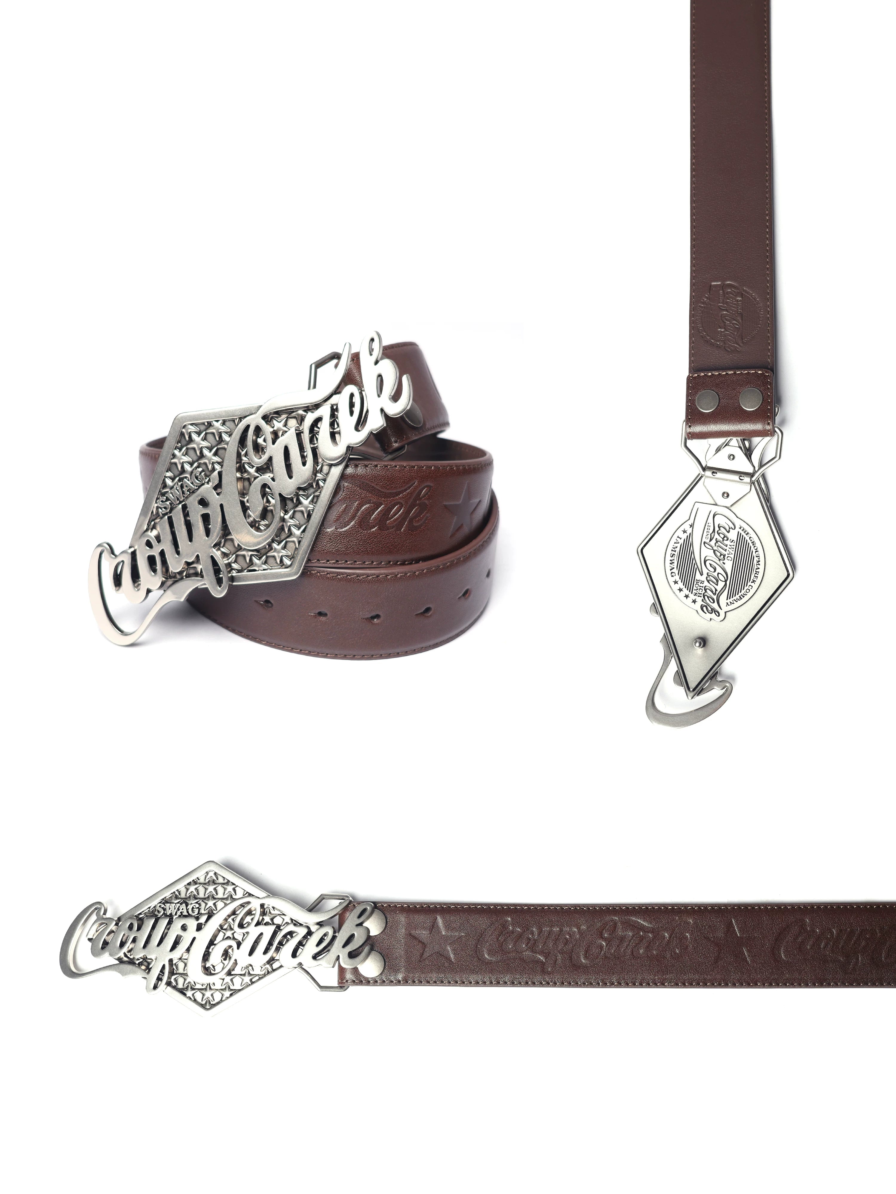 Brown Embossed Oil Wax Leather Belt