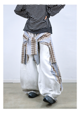 Detachable Distressed Ripped Striped Patchwork Sweatpants