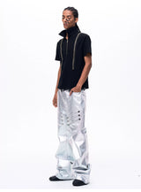 Men's Liquid Metal Silver Flared Jeans