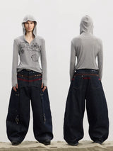 American Raw Suede Paneled Curved Jeans