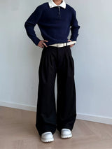Brushed Velvet Pleated Loose Straight Pants