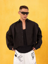 Black White Blue Striped Cropped Shirts