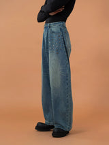 Men's Blue Riveted Curved Jeans